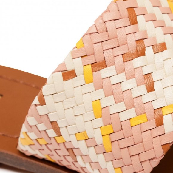 Tory Burch PATOS DISK MID-HEEL SANDAL Woven Neutral Pink Gold Accent Details - Picture 6 of 14